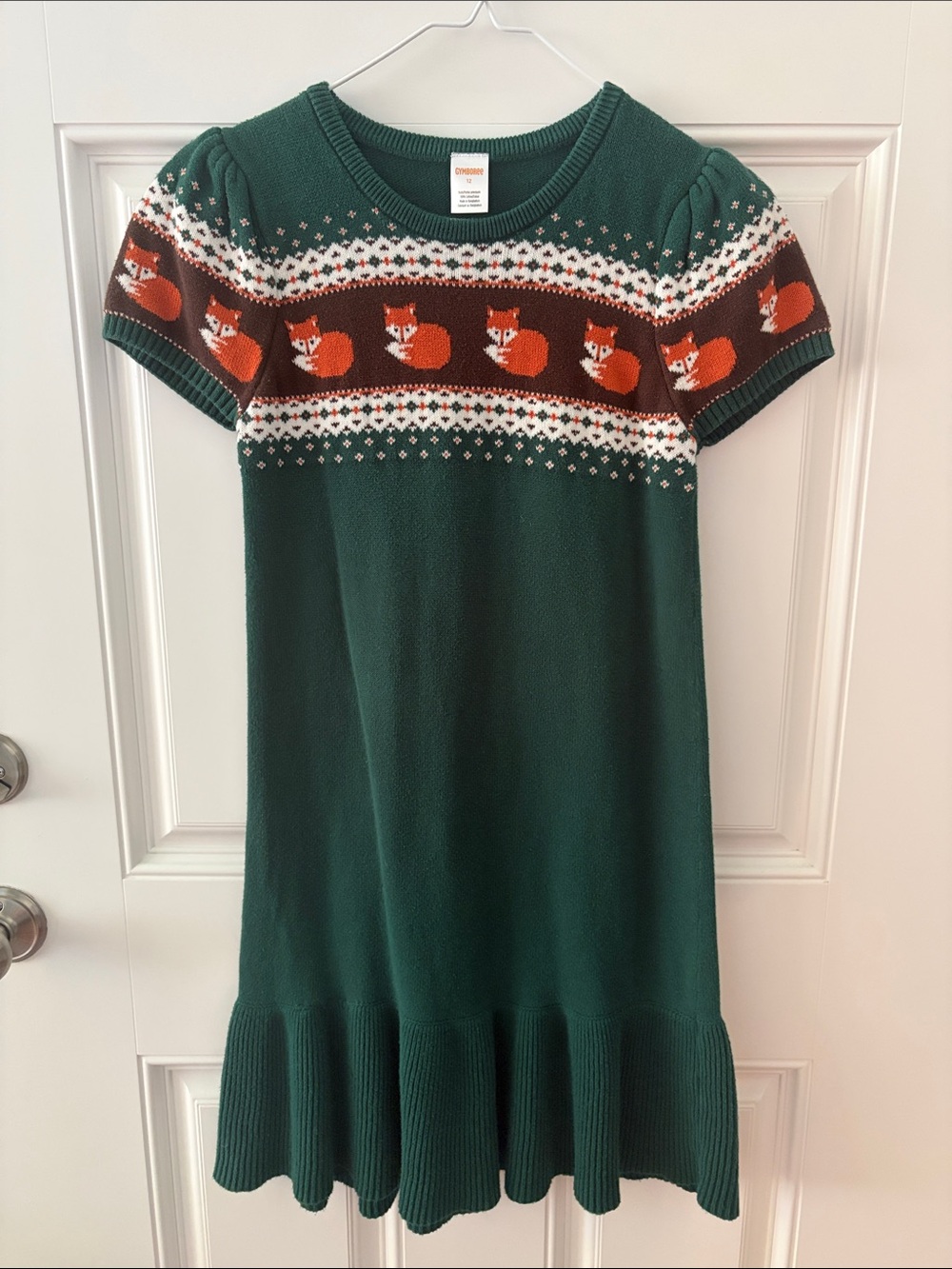 Gymboree Teal Knit Dress with Orange Fox Fair Isle